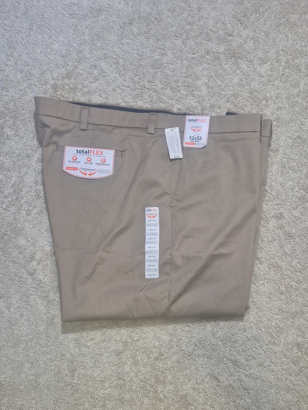 ROUNDTREE & YORKE total Flex Trousers Classic Mens Pants 52x32 Flat Front Chinos